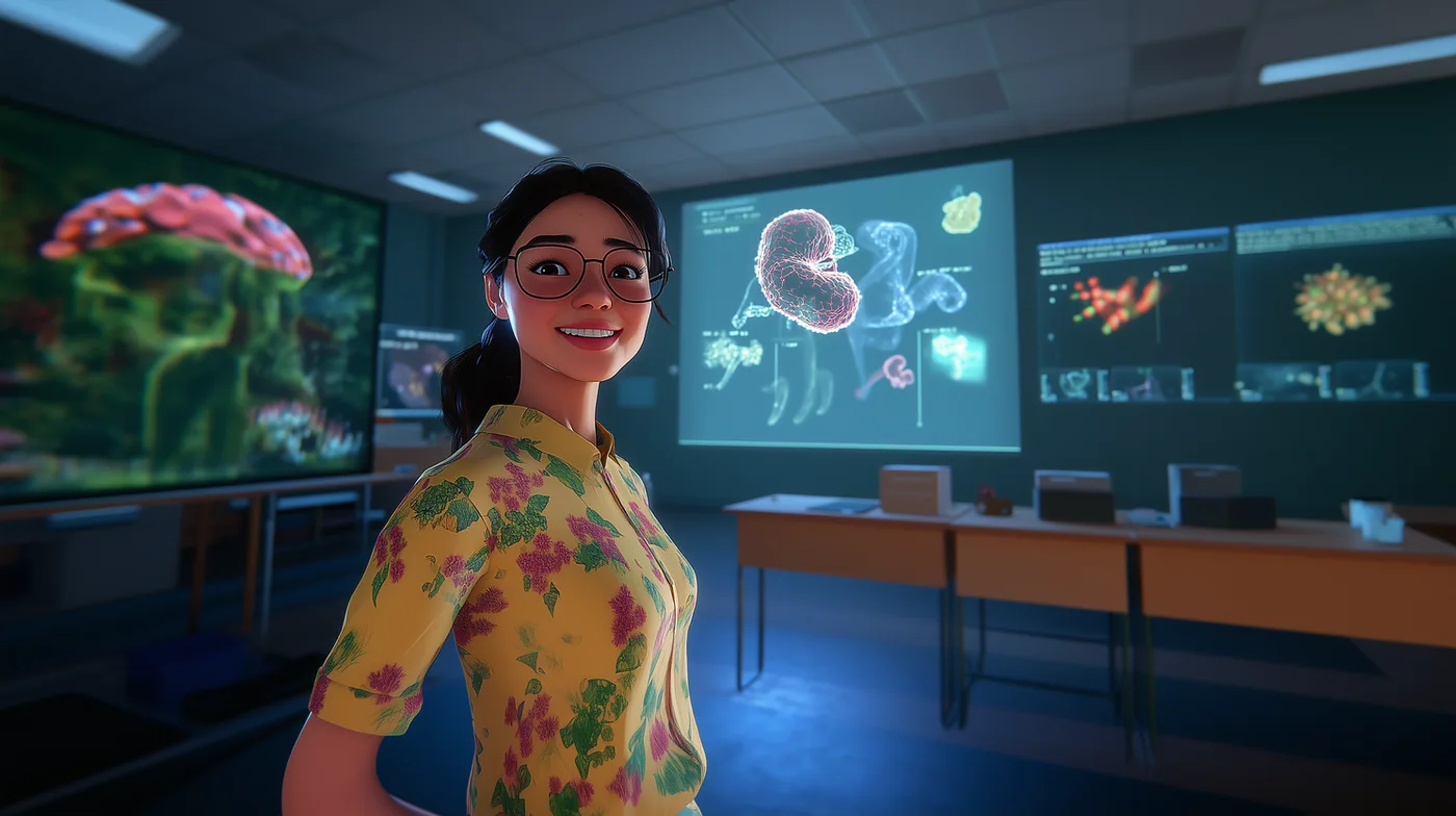 Learners exploring a virtual reality education experience