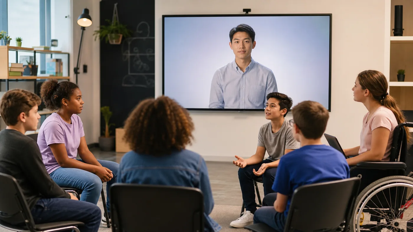 Mixed-ability students practicing communication with a digital human tutor