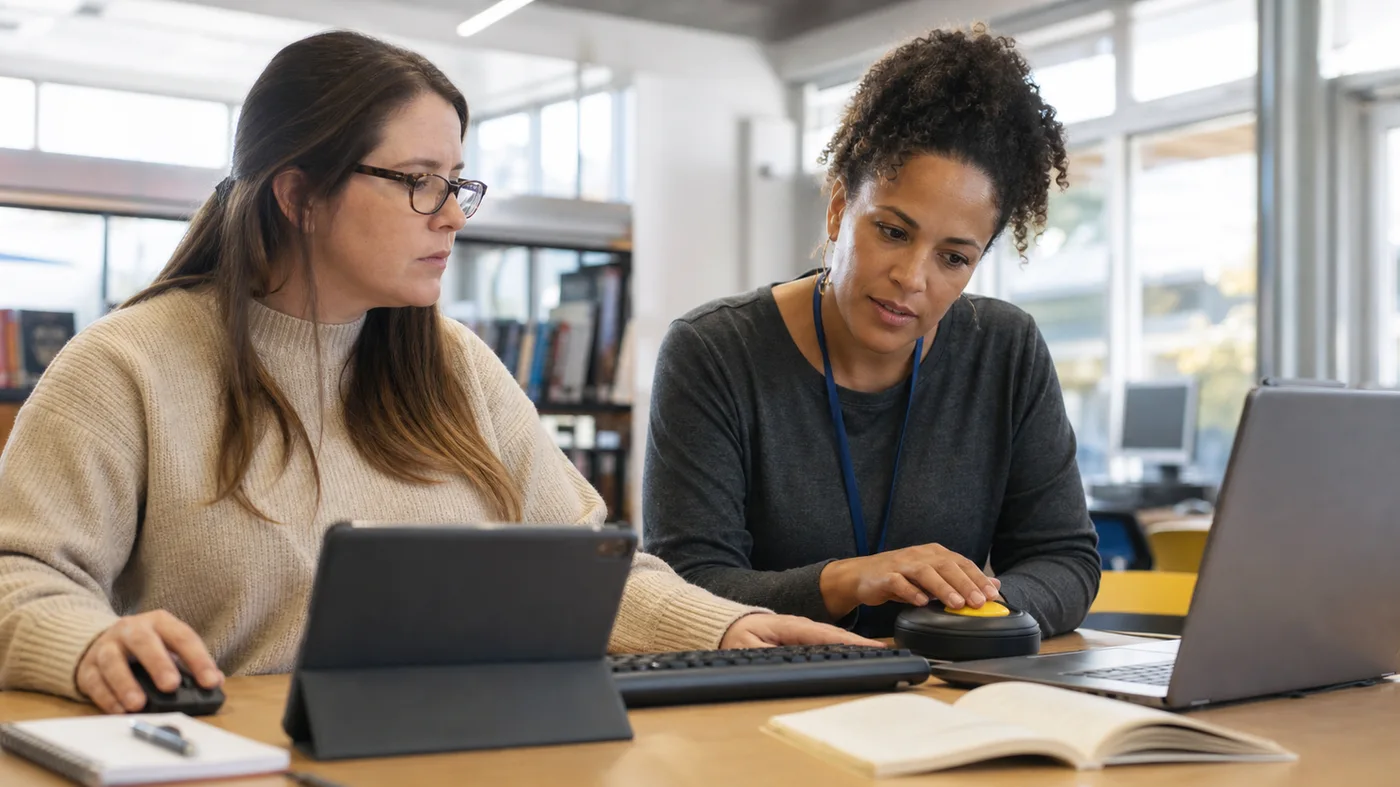 Teacher and accessibility specialist testing safeguards for an inclusive AI tutor